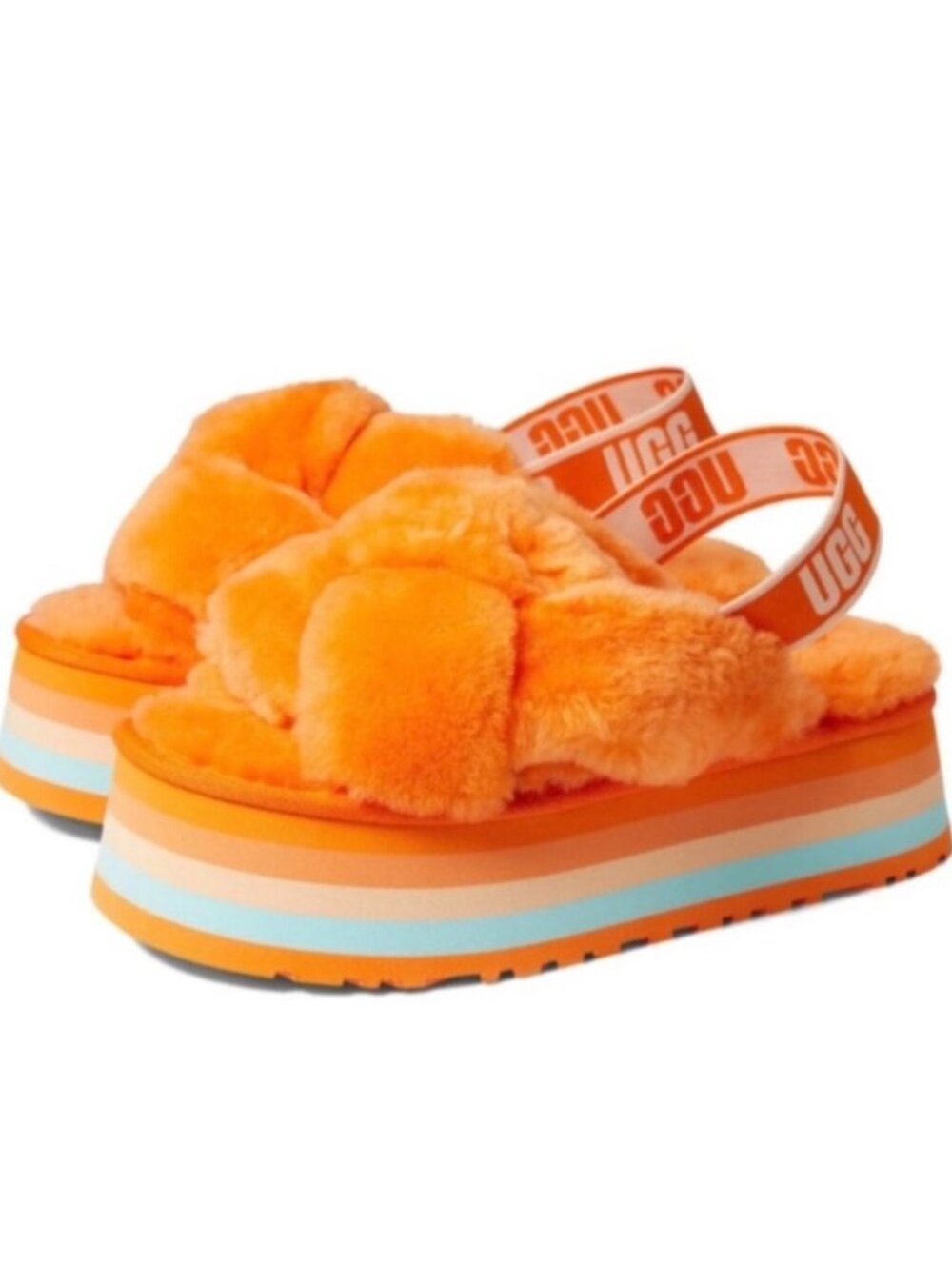 UGG Orange Shearling Fur Platform Sandals Size 9